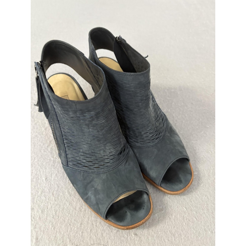 Paul Green Shoes Womens Size 6.5 Black‎ Leather Peep Toe Bootie Heels Side Zip
